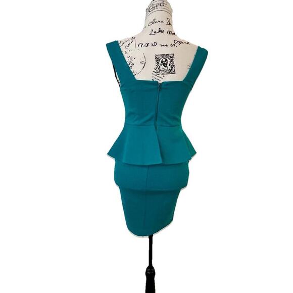 ALICE & OLIVIA DRESS POPPY PEPLUM MIDI SZ 2 TEAL FITTED BODICE QUIET LUXURY CORE - Picture 14 of 16
